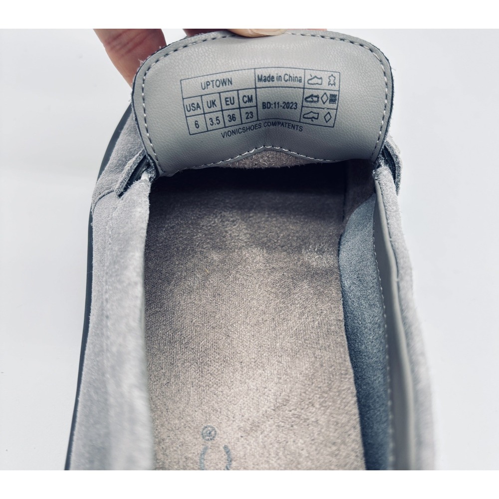 Vionic Uptown Suede Grey Loafers Women Size 6 Arch Support Penny Strap Slip On - Picture 7 of 8